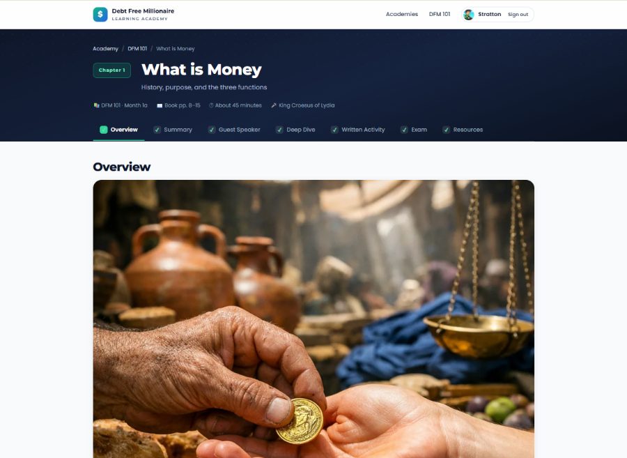 Screenshot of a Personal Finance lesson in the Debt Free Millionaire Academy